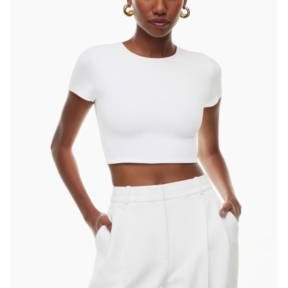 NEW! Aritzia Babaton Original Contour Crew Cropped Top Stretch White SZ S